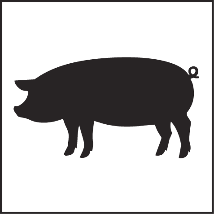 This is a silhouette of a typical pig with a curly tail, facing left.